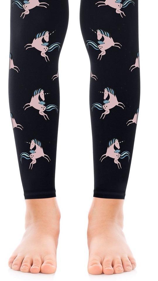 Footless Kids Tights - Unicorns Black